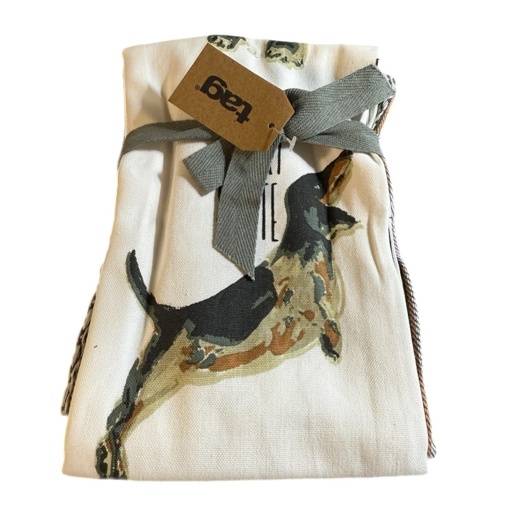 TAG Friendly Dogs Flour Sack Dishtowels — Set of 2 — Dog Print + Plaid — 100% Co